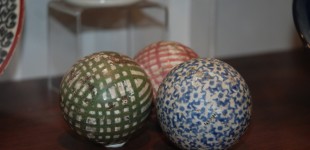 Ceramic carpet bowls from Kirkcaldy Museum ceramics collection