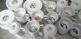 Staff Canteen. Canteen crockery featuring personal motifs designed by and for patients & staff around the hospital. Photography: John Barnes